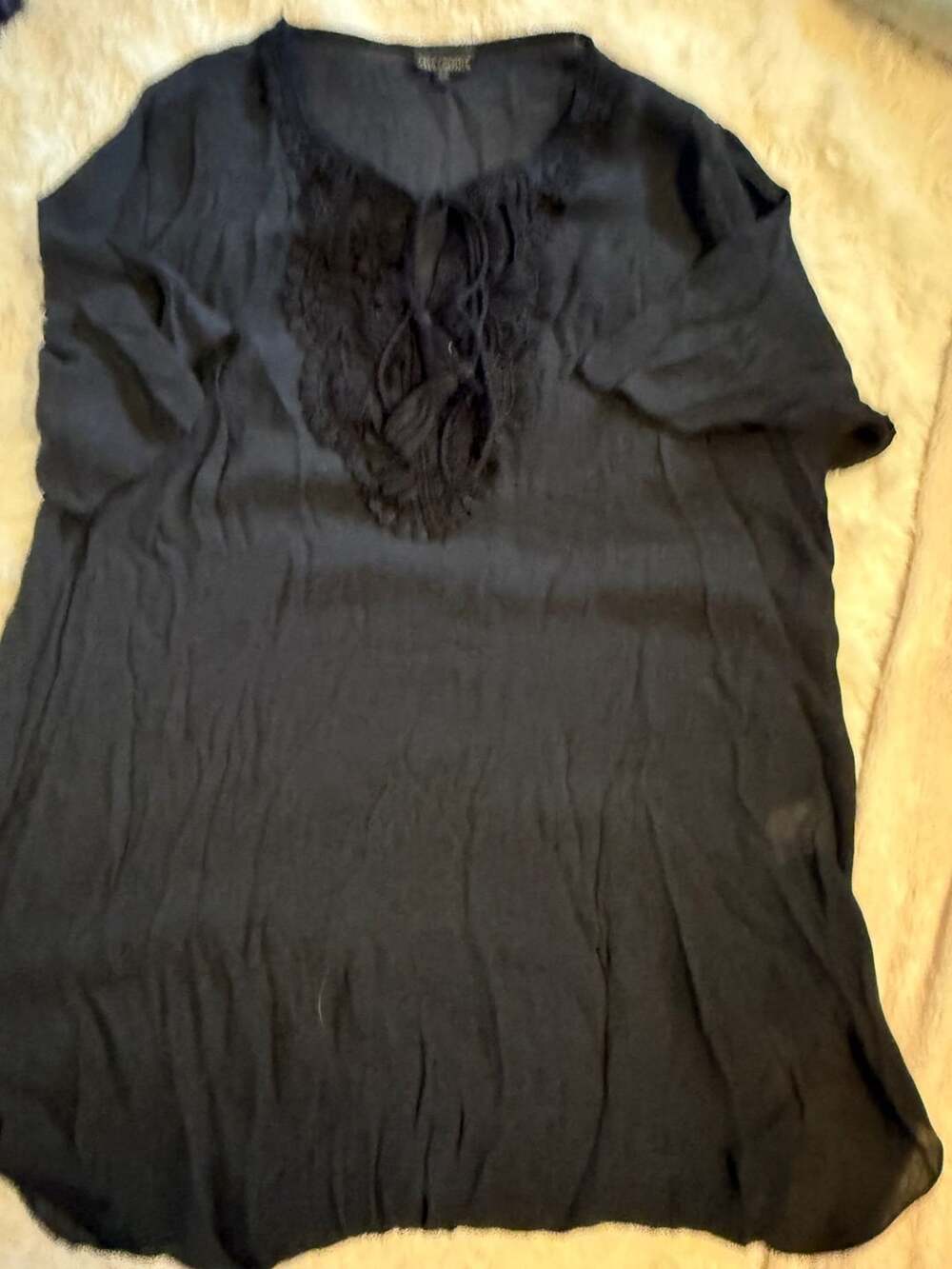 Coco + Carmen Tunic Size S/M Black Crochet Lace Trim Beach Cover Up